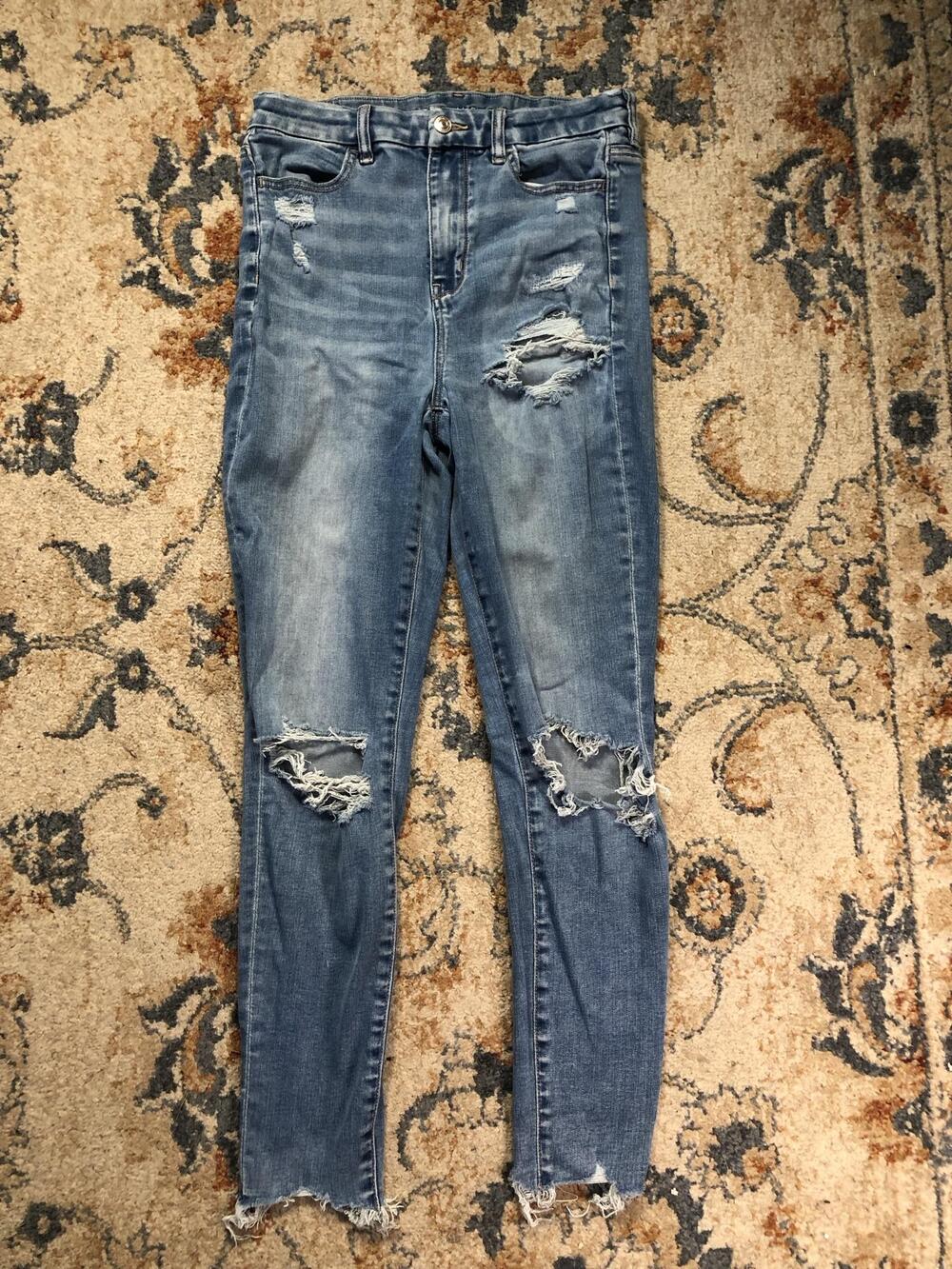 American Eagle Outfitters Jeans Womens 10 Blue Forever Soft Jegging Distressed